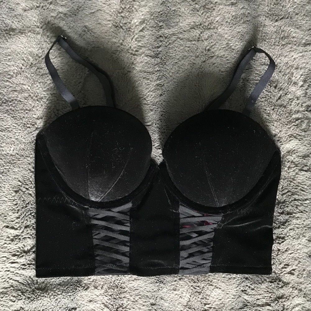 La SENZA Black Velvet Bustier Crop top Bra 32C/34B